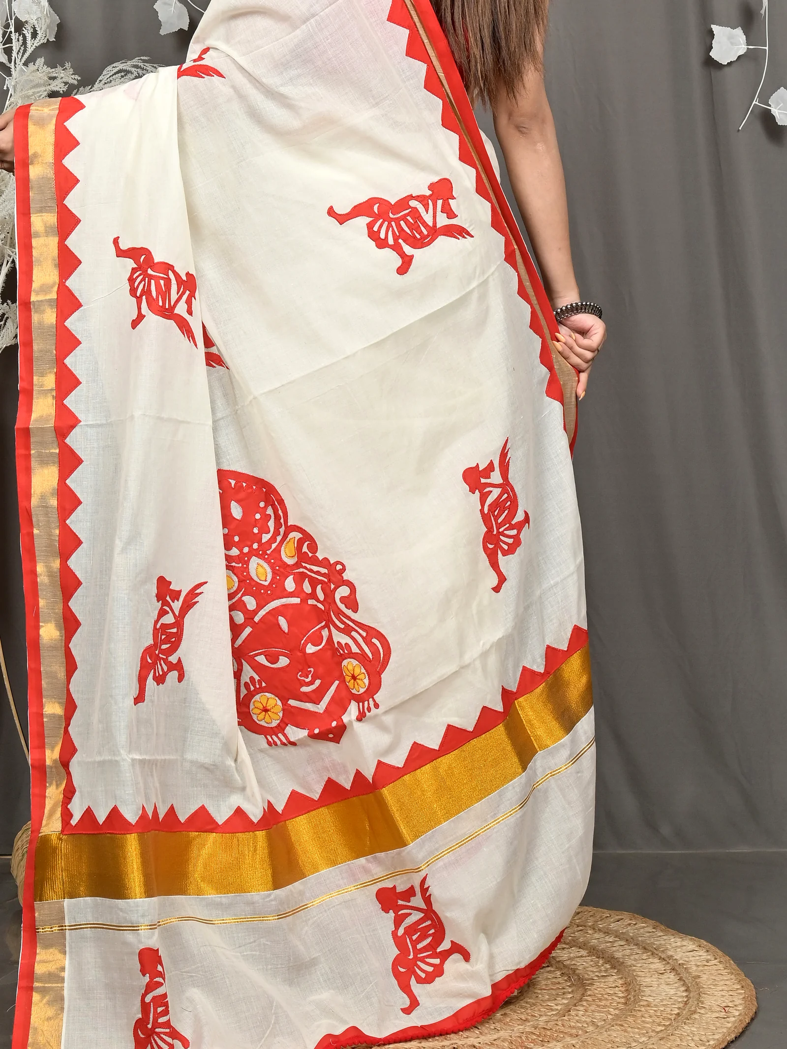 White Red Pure Cotton Borma Handloom Saree (2261)